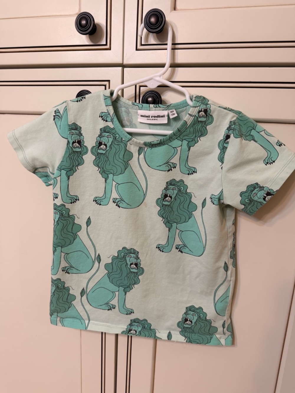 Mini Rodini Mint Green Lion Print Short Sleeve Tee